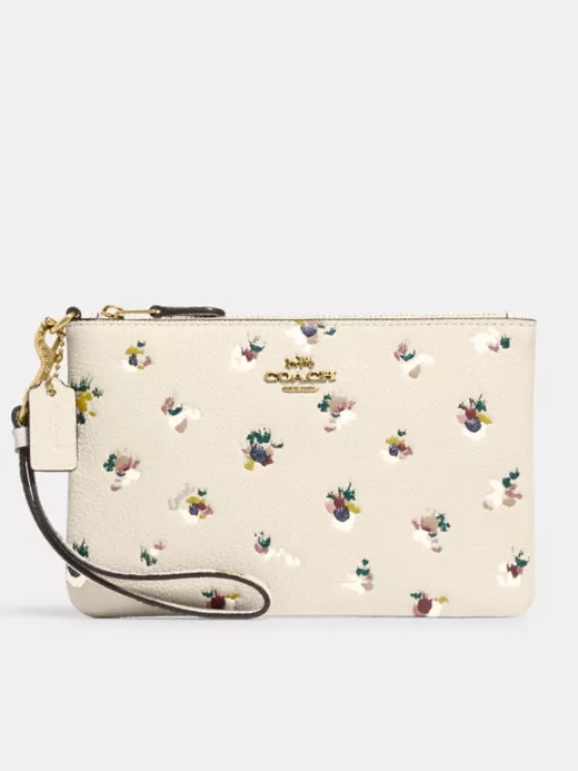 Coach Small Wristlet With Floral Print In Brass/Chalk Multi